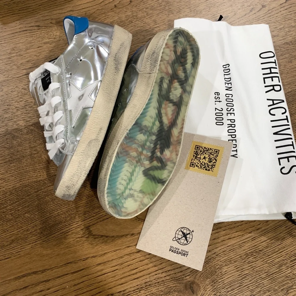 - NEW Golden Goose Superstar Sneaker Metallic Silver White Blue 0703 - Picture 3 of 6